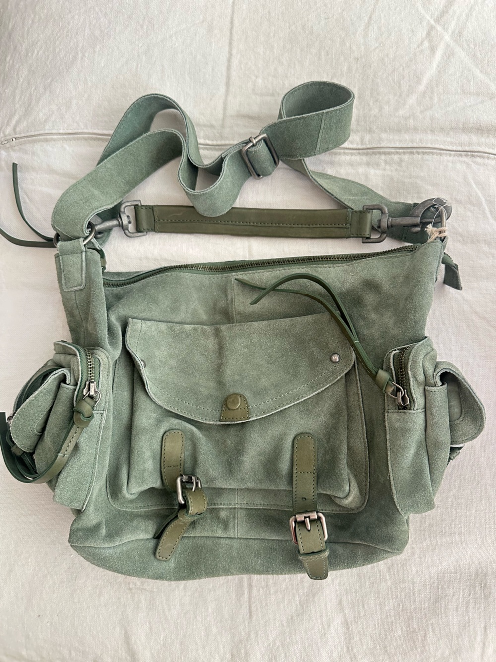 Free People Olive Green Suede Messenger Bag NWT